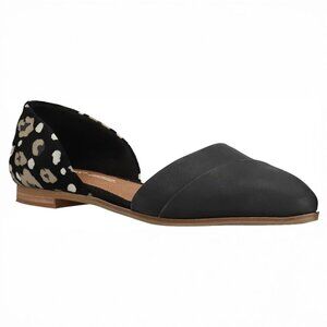 TOMS Women’s Jutti D’Orsay Loafer Flat - Black Leather / Abstract Leopard